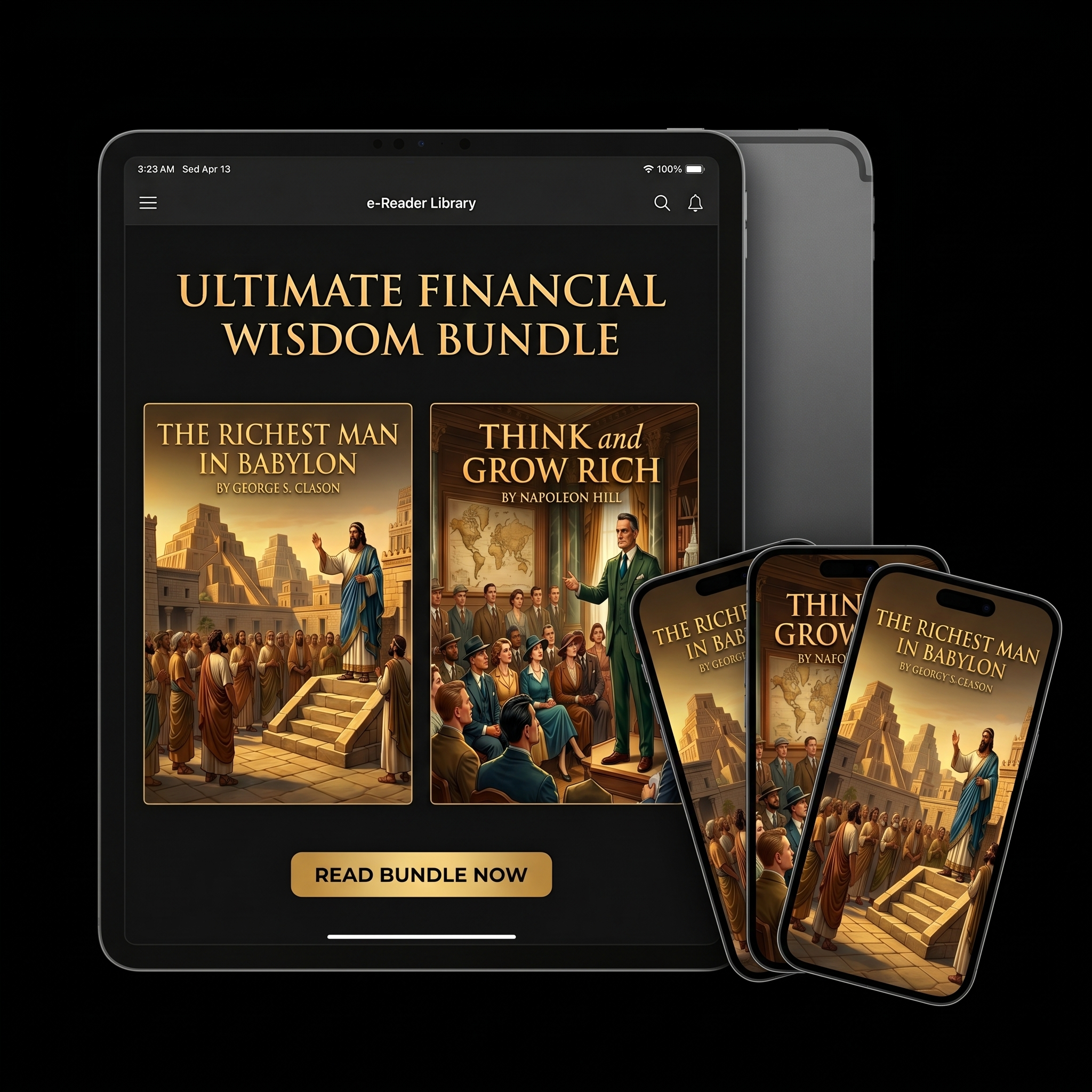The Wealth Classics Bundle — The Richest Man in Babylon and Think and Grow Rich ebooks on tablet and phone